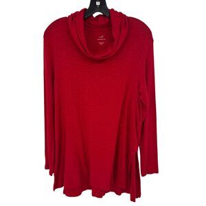 J.Jill Pima Cowl-Neck Tunic Red Long Sleeve size large petite Cotton Womens Top